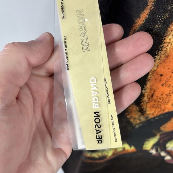 REASON BRAND T SHIRT MENS LARGE BLACK BROWN TIE DYE WANTED CASH REWARD HORSE NWT - Picture 3 of 12